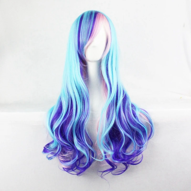 70Cm Colorful Rainbow Long Curly Synthetic Hair Women's Wig Hairpiece Party False Hair Cosplay Wigs For Women Easy To Use