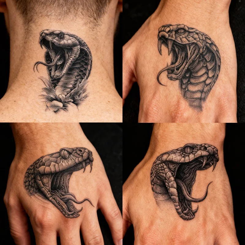 ملصقات وشم مؤقتة مقاومة للماء على شكل ثعبان شرسة وحشية، مقاومة للماء تدوم طويلاً لمدة أسبوعين، للذراع والساق والرقبة. #3