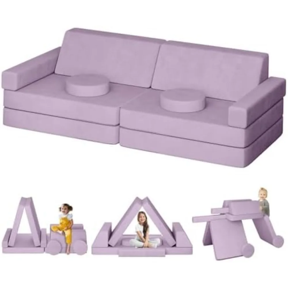 Kids Couch, 10Pcs Modular Kids Play Couch for Playroom Bedroom, Modular Toddler Couches, Over 10 Combinations Creative Sofa