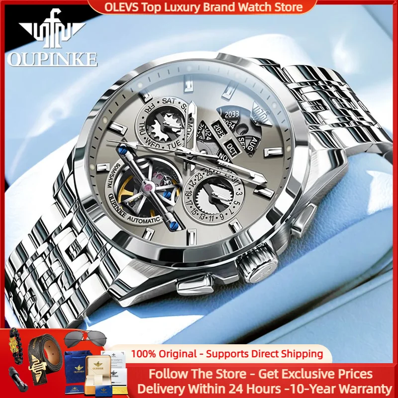 

OUPINKE 3251 Tourbillon Design Watch Men Chronograph Date Waterproof Luminous Sapphire Mirror Automatic Mechanical Watch for Men