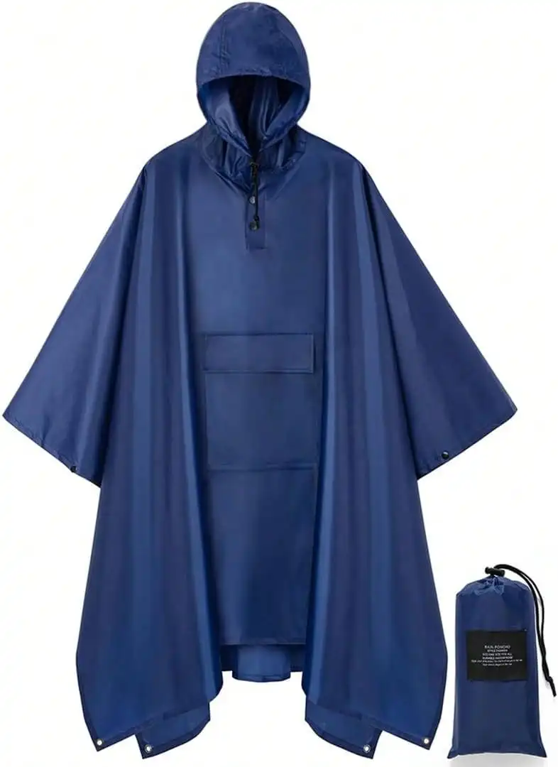 

Hooded Rain Poncho Waterproof Raincoat Jacket For Men/Women/Adults With Pocket