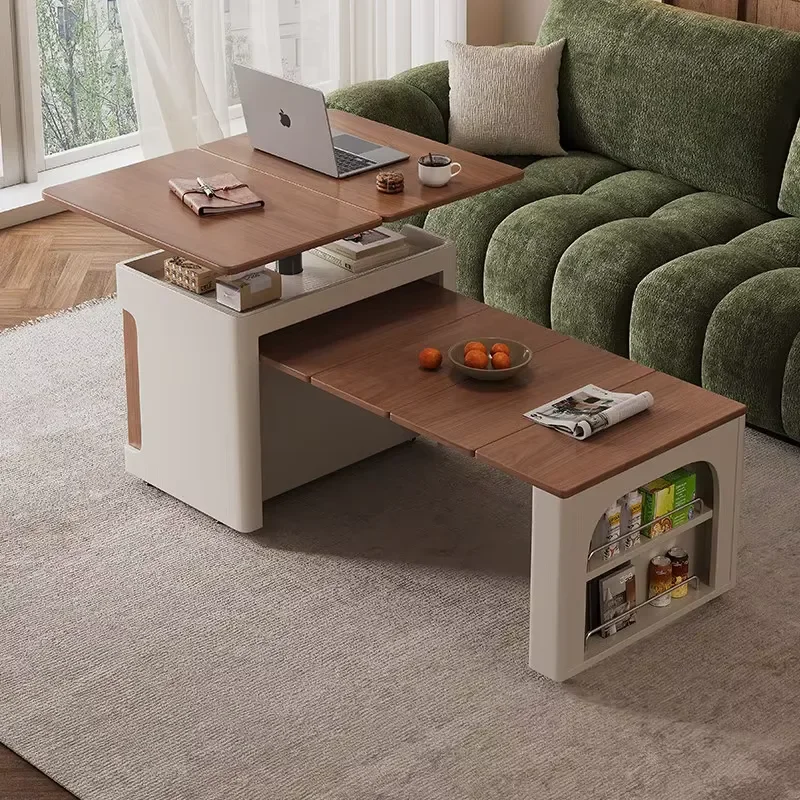 Multi-function Movable Stone Coffee Table Telescopic Folding Lifting Small Apartment Living Room Sofa Side Table