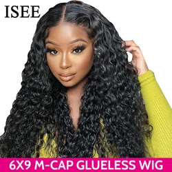 ISEE Hair Wear And Go water Wave Lace Front Wig Pre Bleached Knots 6x9 Curly Glueless Wig Human Hair Pre Cut PrePlucked