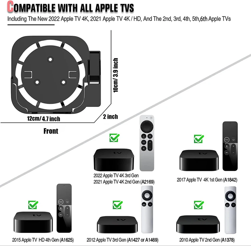 Nadaje się do Apple TV 4K 2-7 gen dekoder zdalnie sterowany ścienny uchwyt do przechowywania uchwyt do telewizora schowek na ścianę uchwyt do