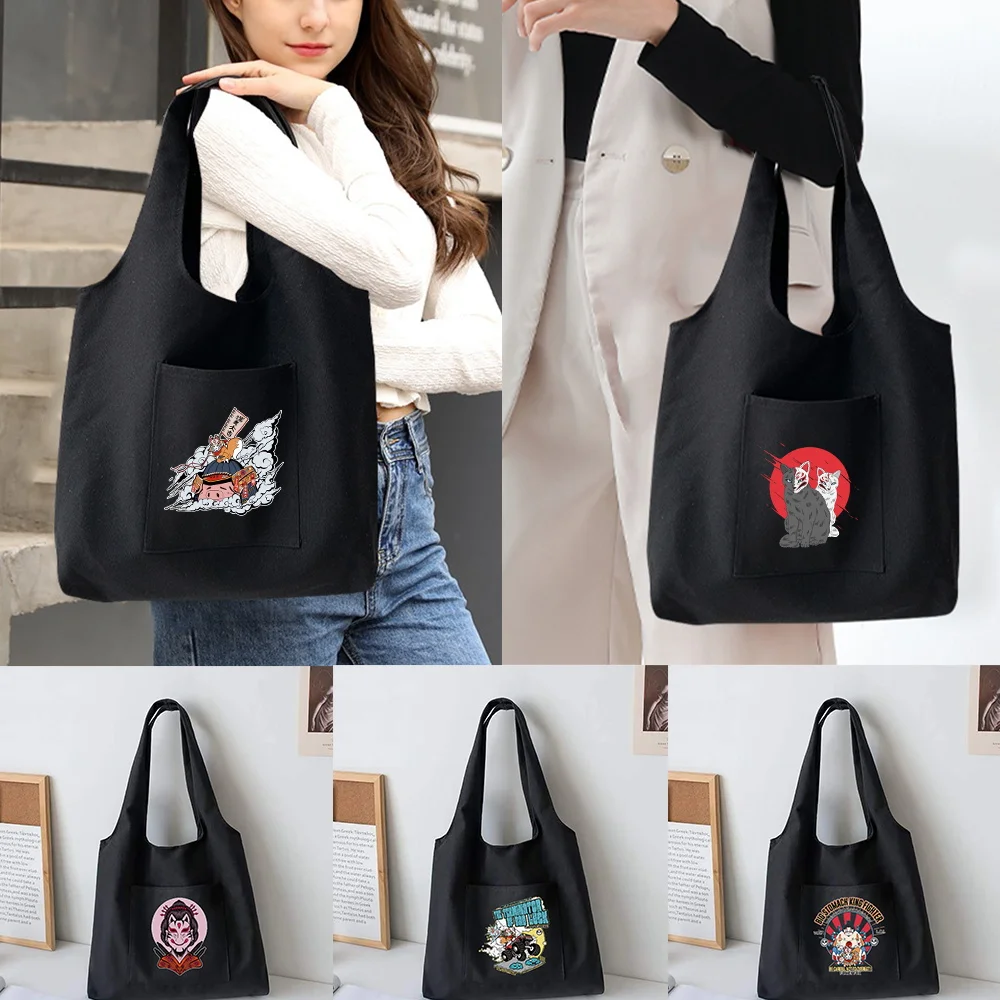 

Ladies Shopping Tote Bag Reusable Shopper Organizer Casual Canvas Large Capacity Foldable Mask Printed Shoulder Bag Handbag