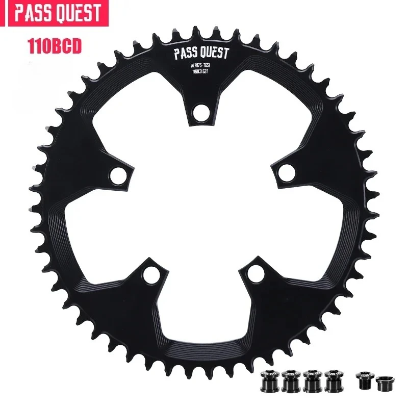 PASS QUEST 110BCD Five Claws Hollow Round Oval Road Bike Narrow Wide Chainring, 36-58T Chain wheel Black