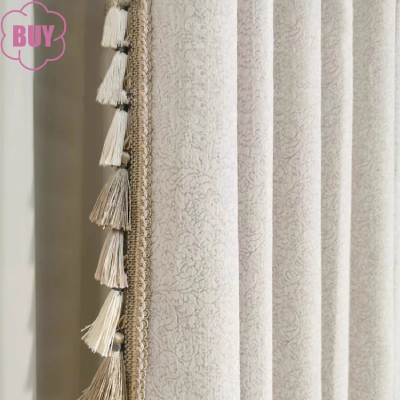 

Customized New Cream Relief Jacquard Chenille Thickened Blackout Curtains for Bedroom Living Room French Window Balcony