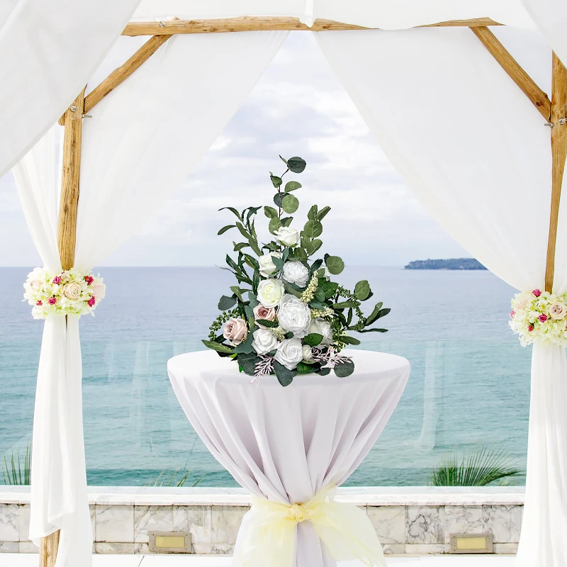 Free Standing Artificial Flower Arrangement Wedding Aisle Chair Decoration Reception Church Rose Floral Party Outdoor Decor