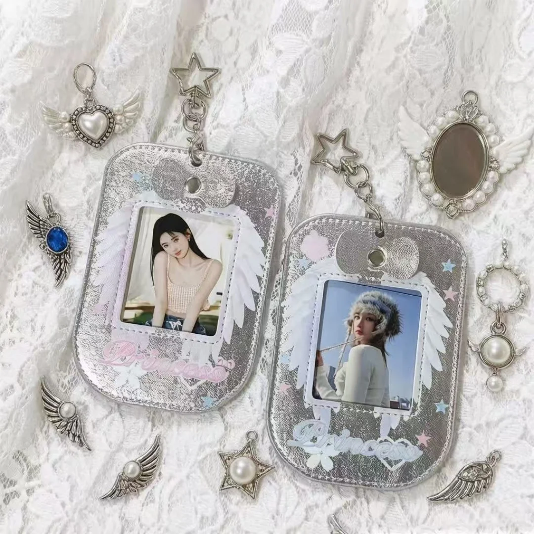 Id Card Protector Decorative Angel Wing Photocard Holder Star Metal Clasp Bag Charm Compact Waterproof Card Holder For Meal Card