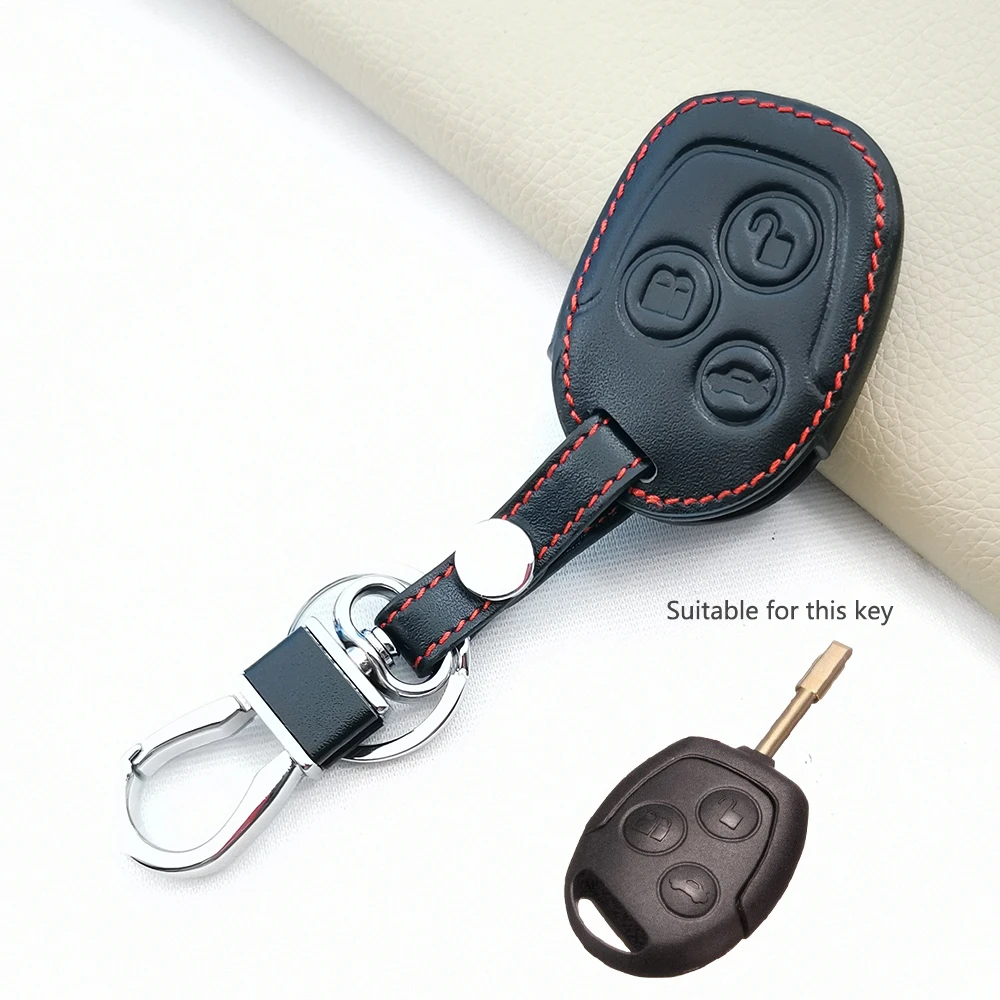 Leather Car Key Chain Ring Cover Case Holder For Ford Focus 2 3 4 MK2 MK3 MK4 Kuga Edge Mondeo Fusion Ecosport Fiesta