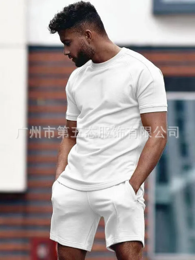 Spring and Summer New Casual Short Sleeved T-shirt Sports Set for Men