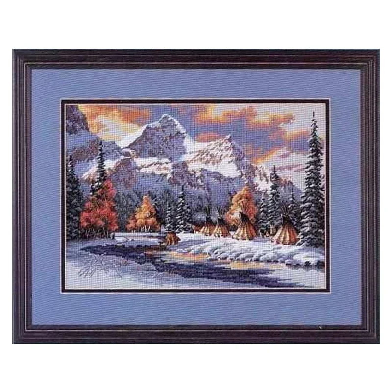 Amishop Gold Collection Counted Cross Stitch Kit Early Snow Mountain And Forest Landscape Sunset Dim 13677