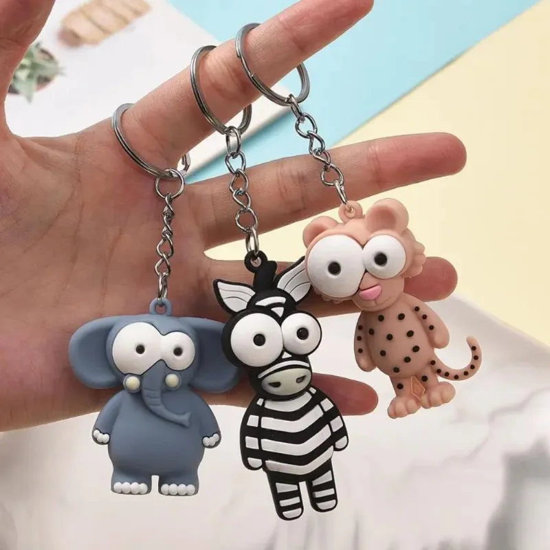 8pcs Jungle Animal Keychains Zebra-Giraffe Elephant Keychain Lion Monkey Ostrich Key Chains Pendant Kids Birthday Party Gift