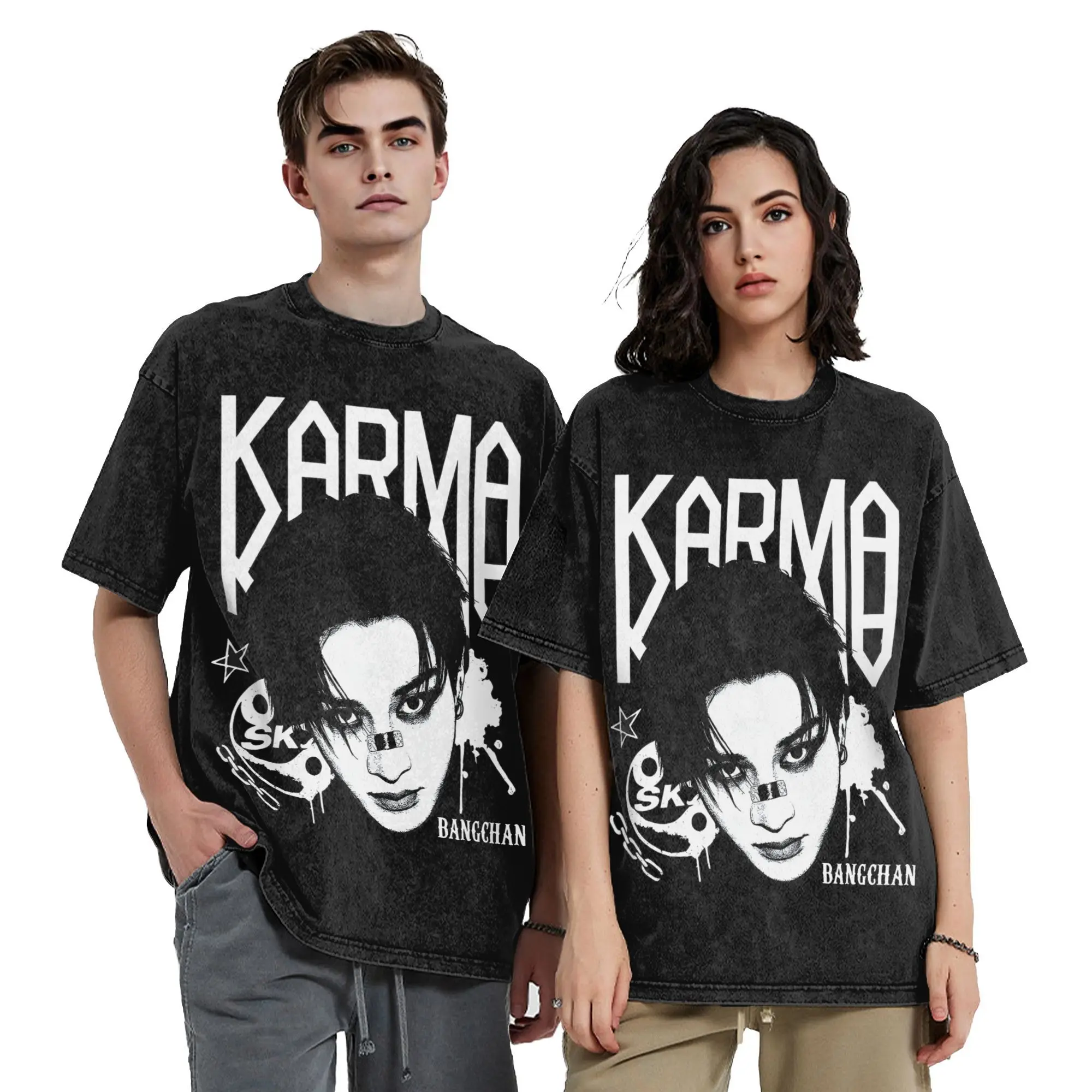 الشارع الشهير غسلها تي شيرت KPOP الألبوم الرابع كارما القطن تي شيرت الهيب هوب تي شيرت للرجل الصيف الجمالية عادية تيز