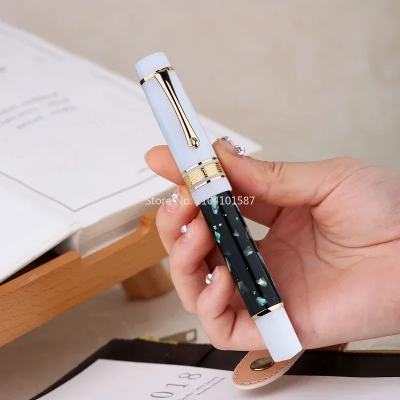 MAJOHN M400 Shell Black Resin Fountain Pen #6 EF/F/M Long Knife Nib With Converter Ink Writing Gift Pen Office School Supplies