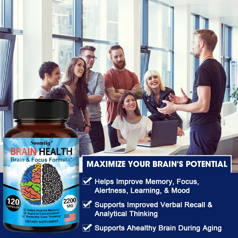 Soomiig Brain Health - Brain & Focus Formula - 2200mg Brain Booster with B6, B12- Helps Improve Memory, Focus and Clear Thinking