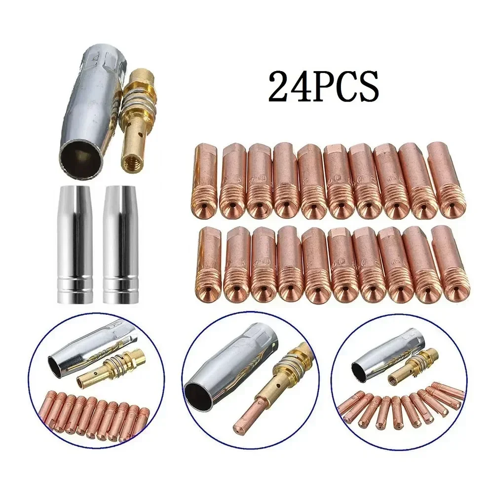 24PCS MB15&M6 MIG Welding Kit 0.6/0.8/1mm Contact Tips Shroud Nozzle Holder Spares 14AK 15AK Torches For SIP Welding Equi