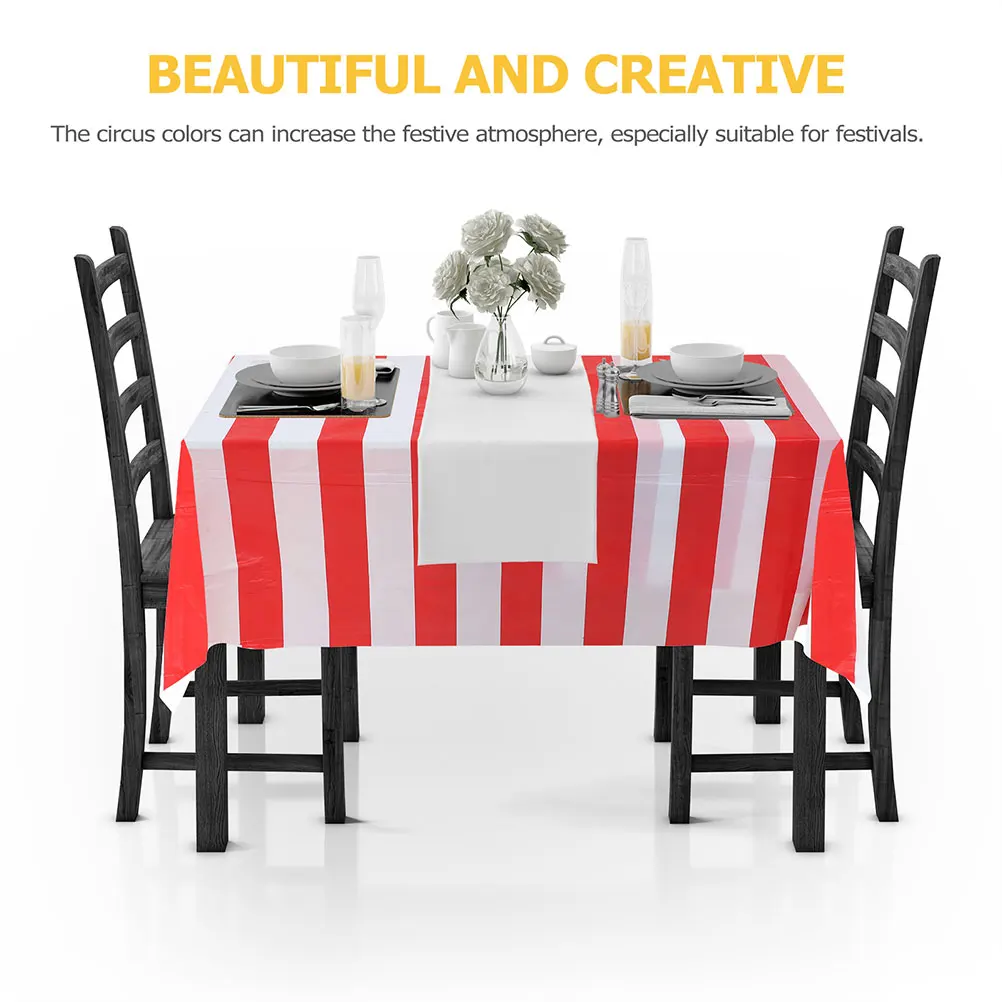 

1pcs Red White Striped Tablecloth 137x274cm Thick Plastic Birthday Party Circus Theme Decorative Cover