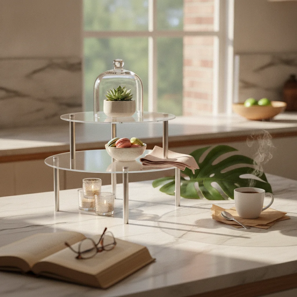 Acrylic Cake Stand Cylindrical Metal Posts 3 Tier Acrylic Display Riser Three-Tier Cake Stand Open Frame for Weddings, Birthdays
