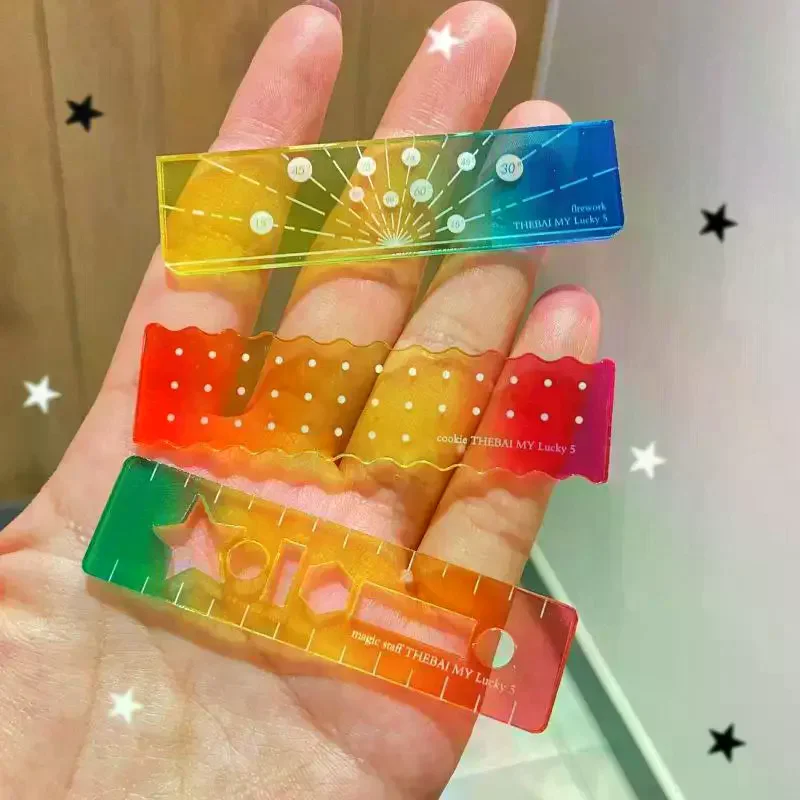 5/10/50pcs Colorful Iridescent Cartoon Palm Ruler Mini Straight Ruler Student Notebook Pocket Portable Gradient Measuring Tool