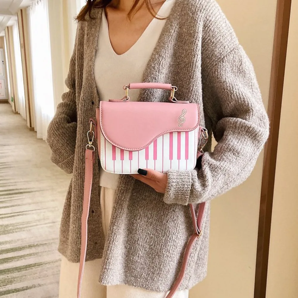 

Casual Vintage Piano Pattern Shoulder Bag Large Capacity Crossbody Mini Square Bag Black Elegent PU Leather Bag Shopping