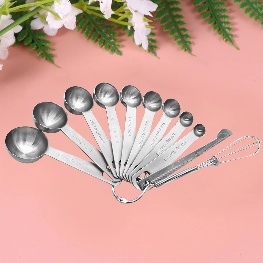

11pcs Measuring Spoon Set Stainless Steel Baking Kitchen Tool Accurate Portion Control Lightweight Easy Storage