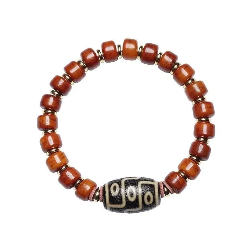 Tibet Fine Natural Agate Nine-eye Bead Bracelet Ox Bone Old Beaded Hand String  Buming Year Good Lucky Beads for Men and Women's