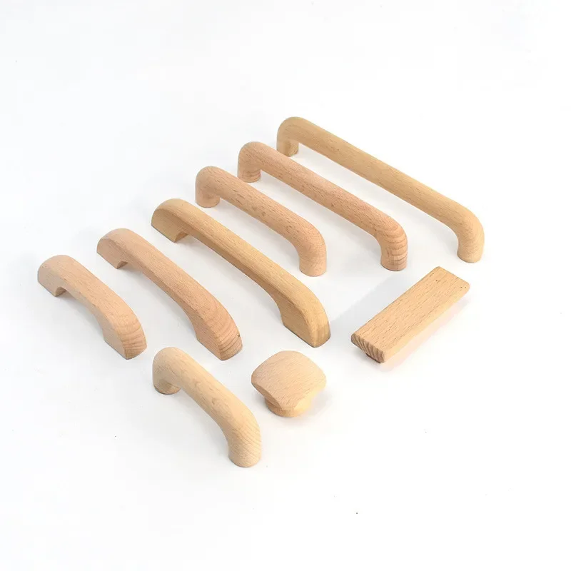 Beech Wood Handles Kitchen Cabinet Handle Drawer Solid Wood Furniture Wooden Door Drawer Knobs Cupboard Handles for Furniture image 3
