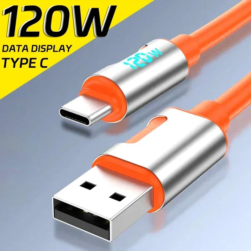 Pantalla Digital LED 120W de alta velocidad tipo C cargador rápido línea de datos Cable USB C de carga rápida para Samsung Huawei Xiaomi