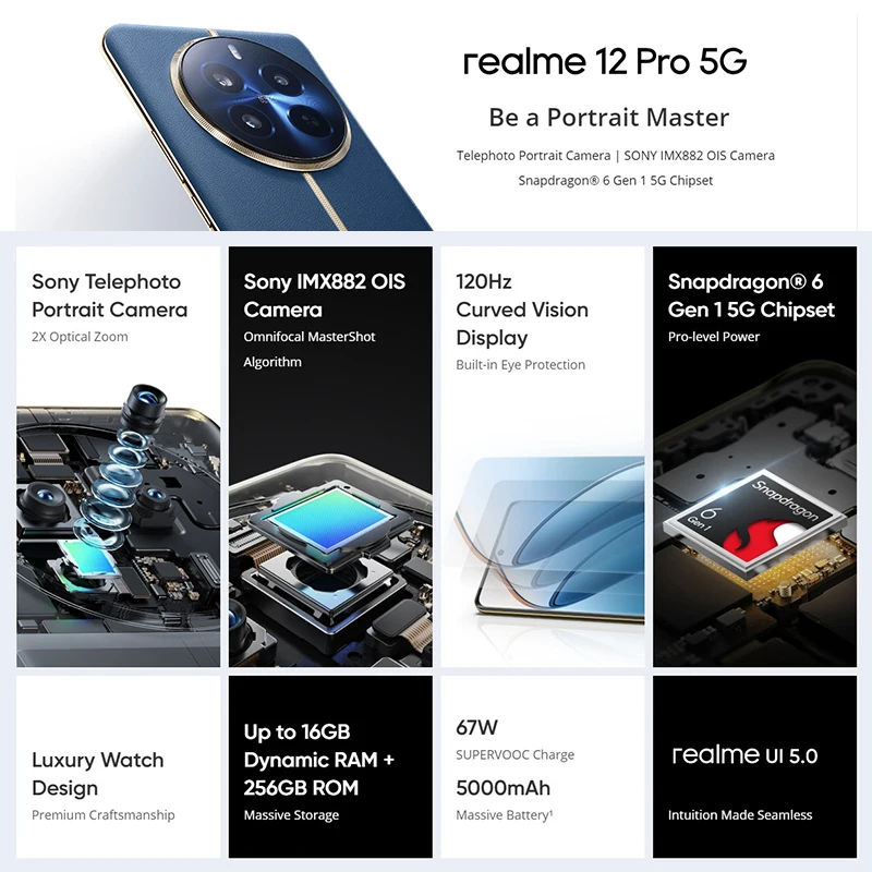 Global Version realme 12 Pro 5G Smartphone Snapdragon 6 Gen 1 IMX882 OIS Camera 67W SUPERVOOC 32MP Telephoto Portrait Camera