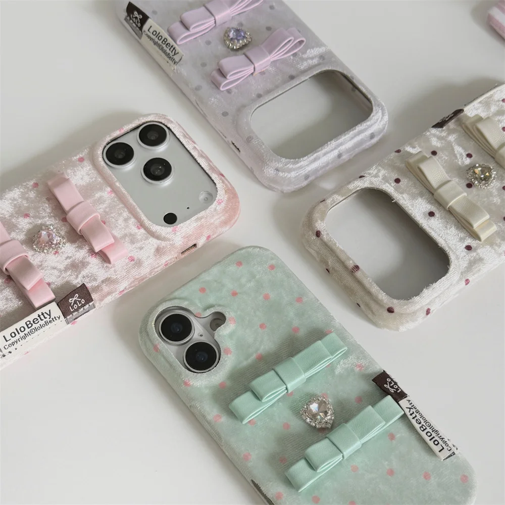 Fashion Korea Ins Dots Butterfly Phone Case For iPhone 18 Pro 15 16 17 Pro Max Cover Shockproof Cute Plush Cases with Chain