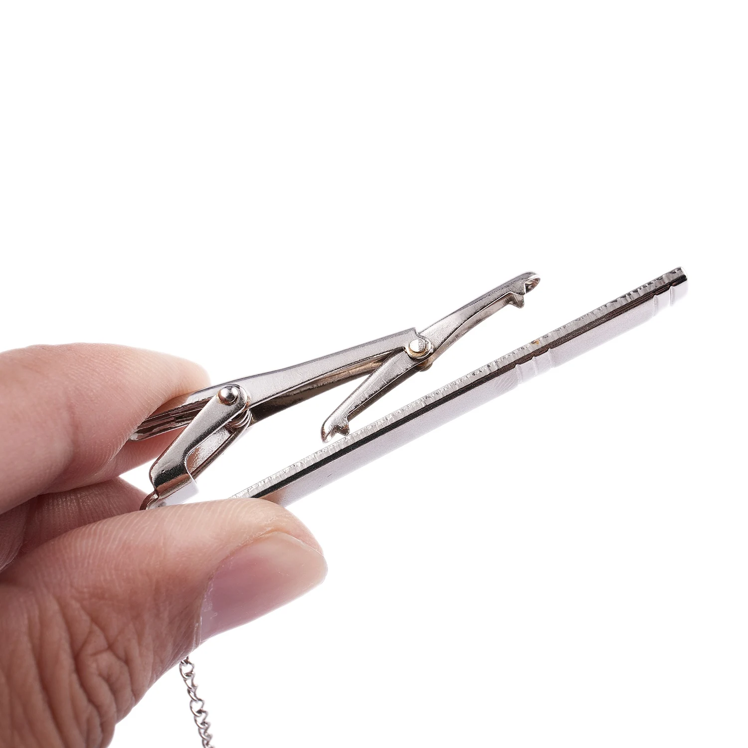 ABQR Pasadores de barras de cierre de clip de corbata estándar de 6 cm de acero inoxidable cromado plateado liso para hombre