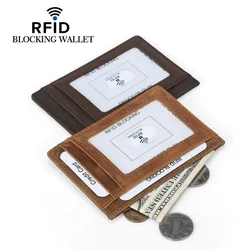 Super Slim Soft Wallet 100% Genuine Leather Mini Anti RFID Credit Card Holder Coin Purse Men Thin Small Money Bag ID Case