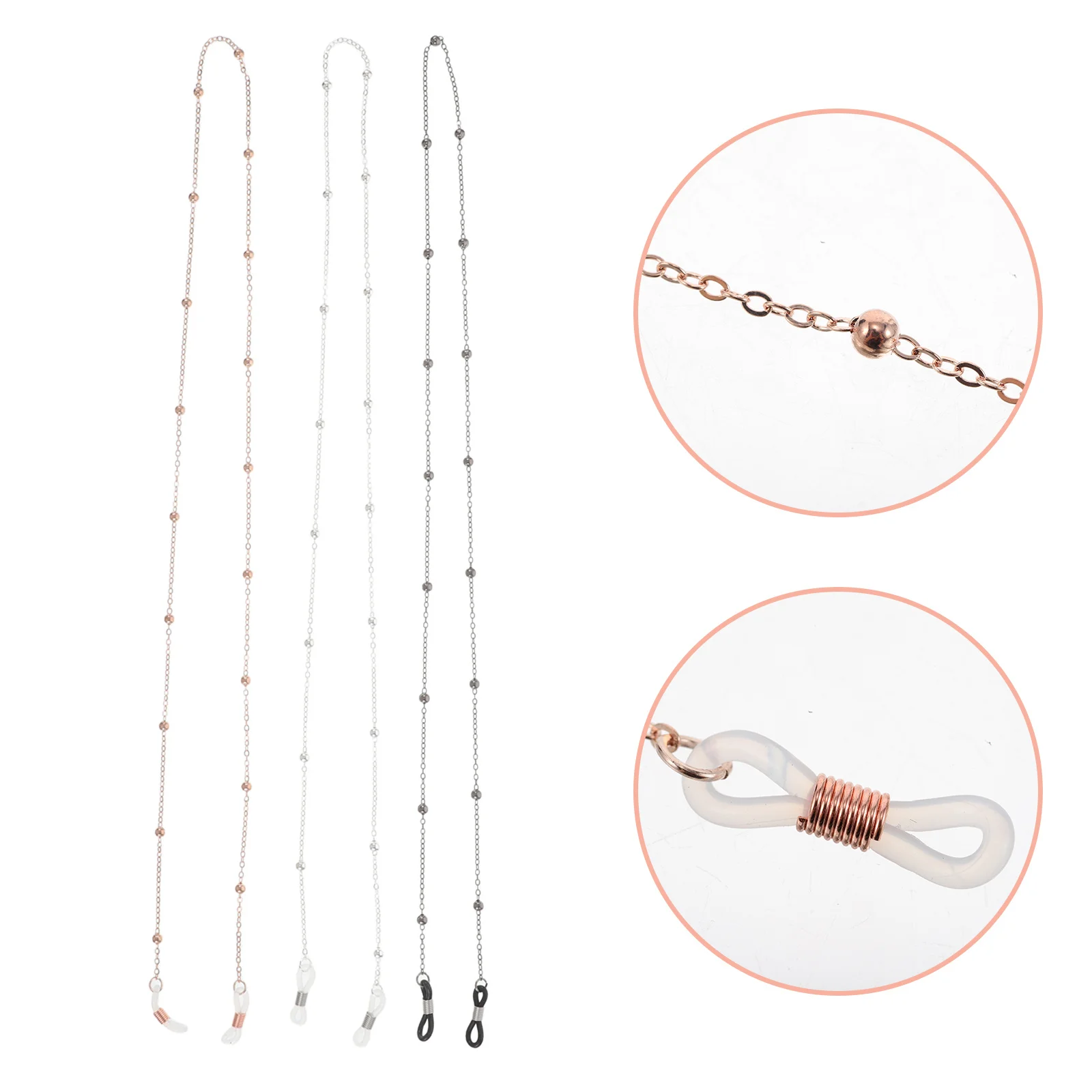 

3Pcs Eyeglasses Chain Beaded Glasses Strap Thick Electroplated Secure Holder Neck Cord Anti-Lost for Women Men Unisex Fashion