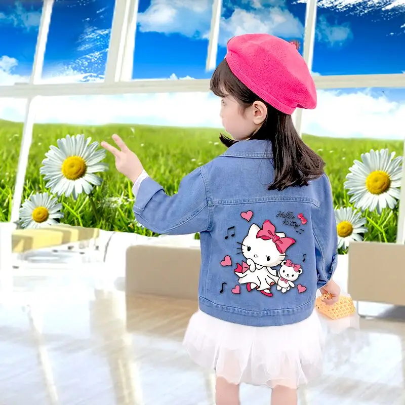 2024 Fashion Cartoon Hello Kitty Denim Jacket For Girls Coat Spring Autumn Children Outerwear Kids Casual Jackets 2-7 Years