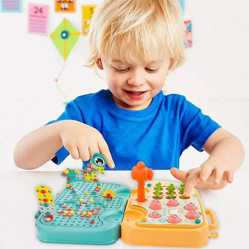 Kids Drill And Screw Set Mosaic Drill Set Storage Box Cute Drill Puzzle Toy Kids Drill Set STEM Drill Toy Creative Educational