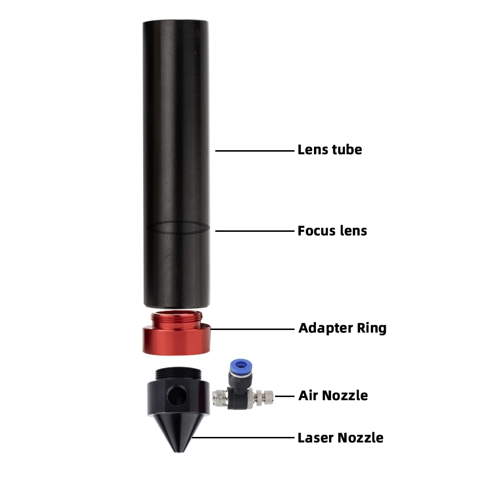 CO2 Laser Head Lens Tube Outer Diameter 25mm Air Nozzle for Dia.20 FL 38.1/50.8/63.5/101.6mm CO2 Lens Laser Cutting Machine Head
