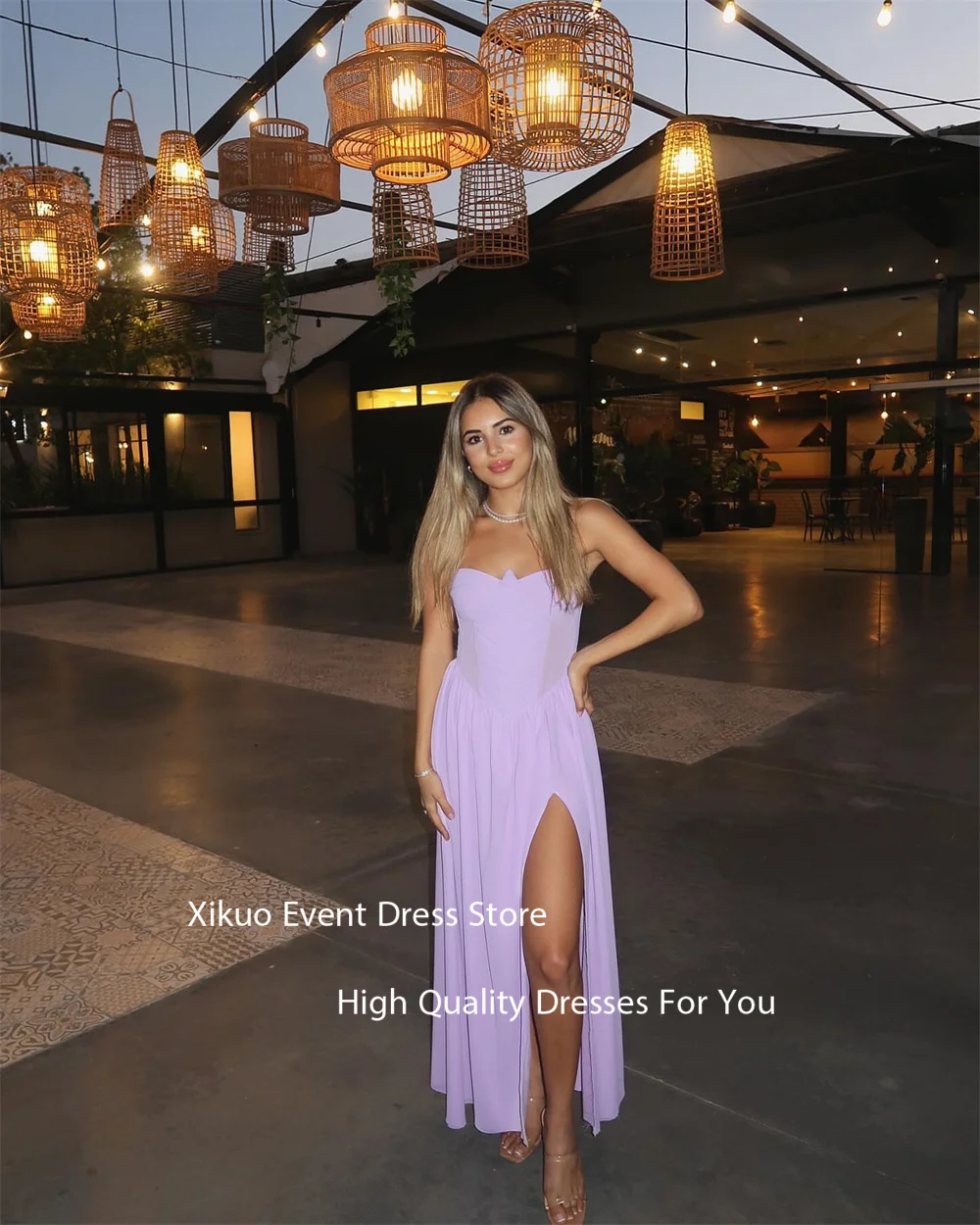 Xikuo – Robe de soirée en mousseline de soie, sans bretelles, fente latérale, ligne A, panneau transparent, Robe de Cocktail froncée, drapée, personnalisée