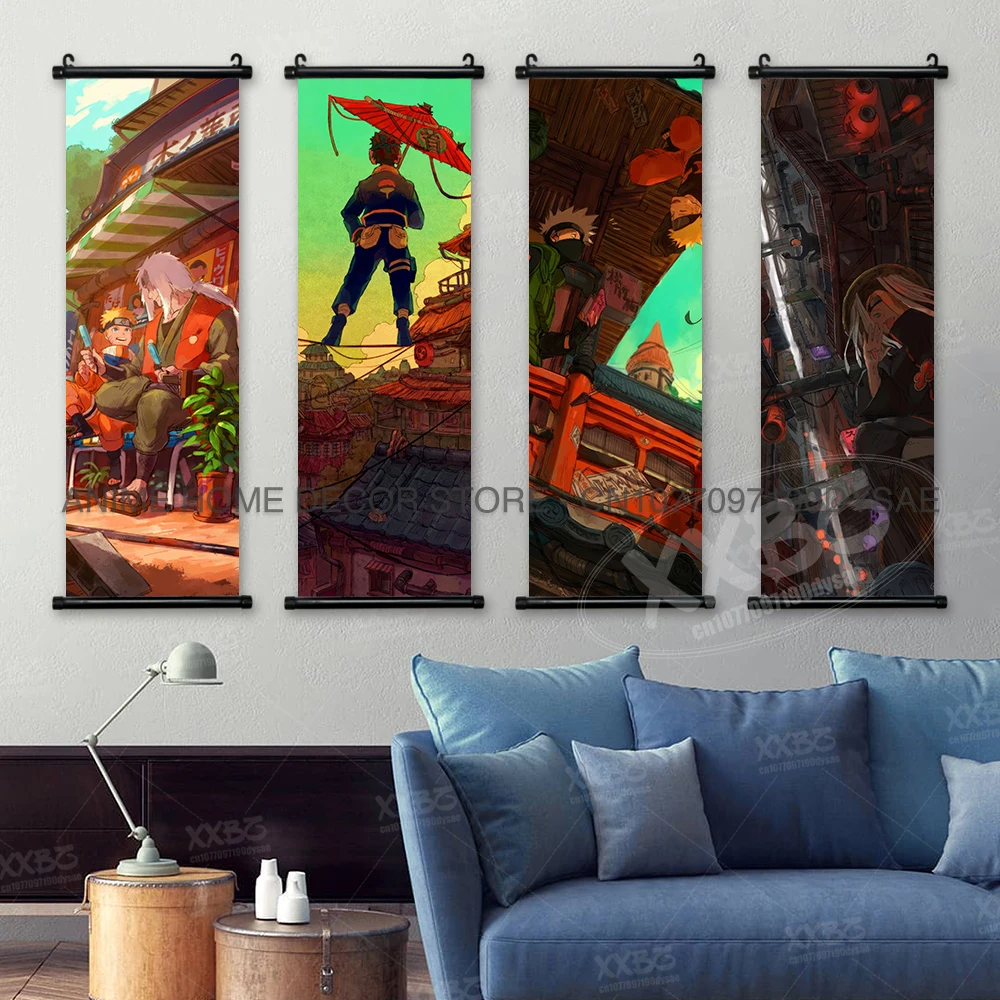 Anime Naruto Poster Home Decor Rock Lee Hängende Gemälde Uchiha Sasuke Scrolls Bild Obito Wandkunst Wandbild im japanischen Stil – Detail 2
