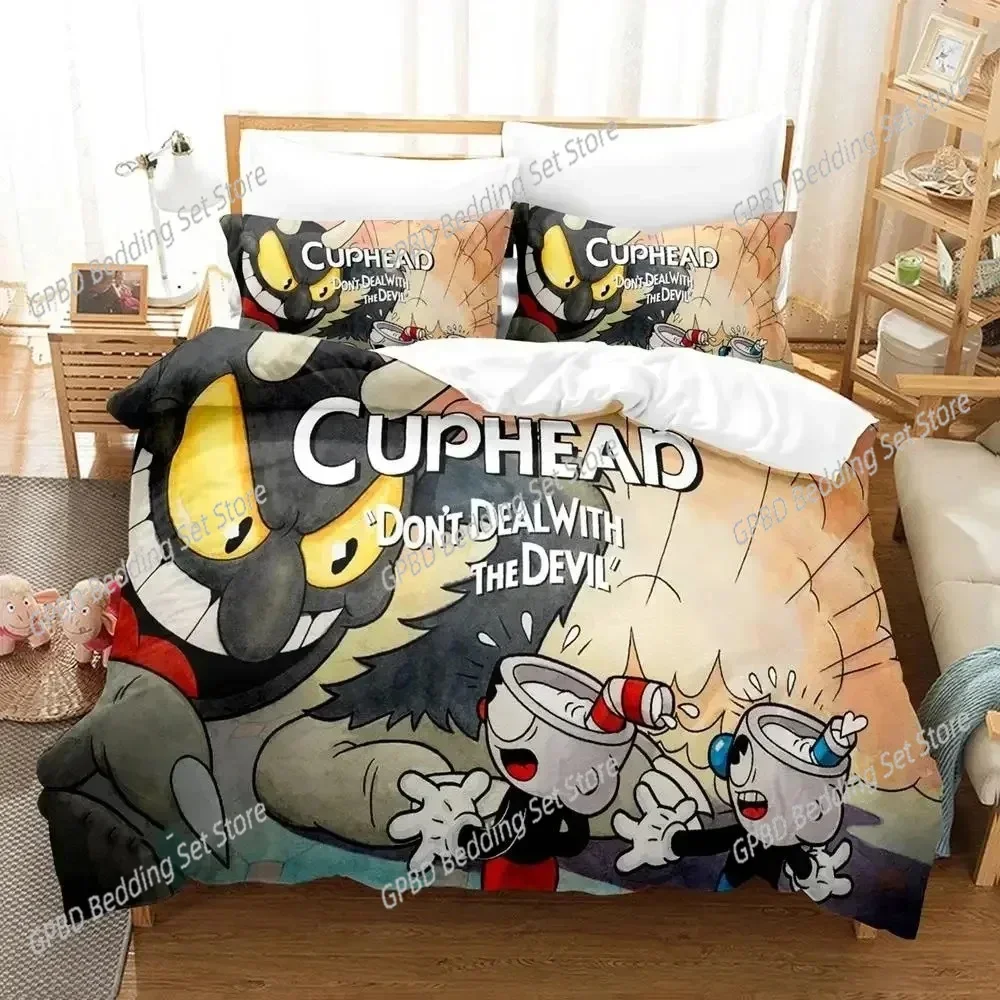 

Anime Cuphead Mugman Comfortable Duvet Quilt Cover Pillowcase Bedding Set Children Bedroom Decoration Home Textile