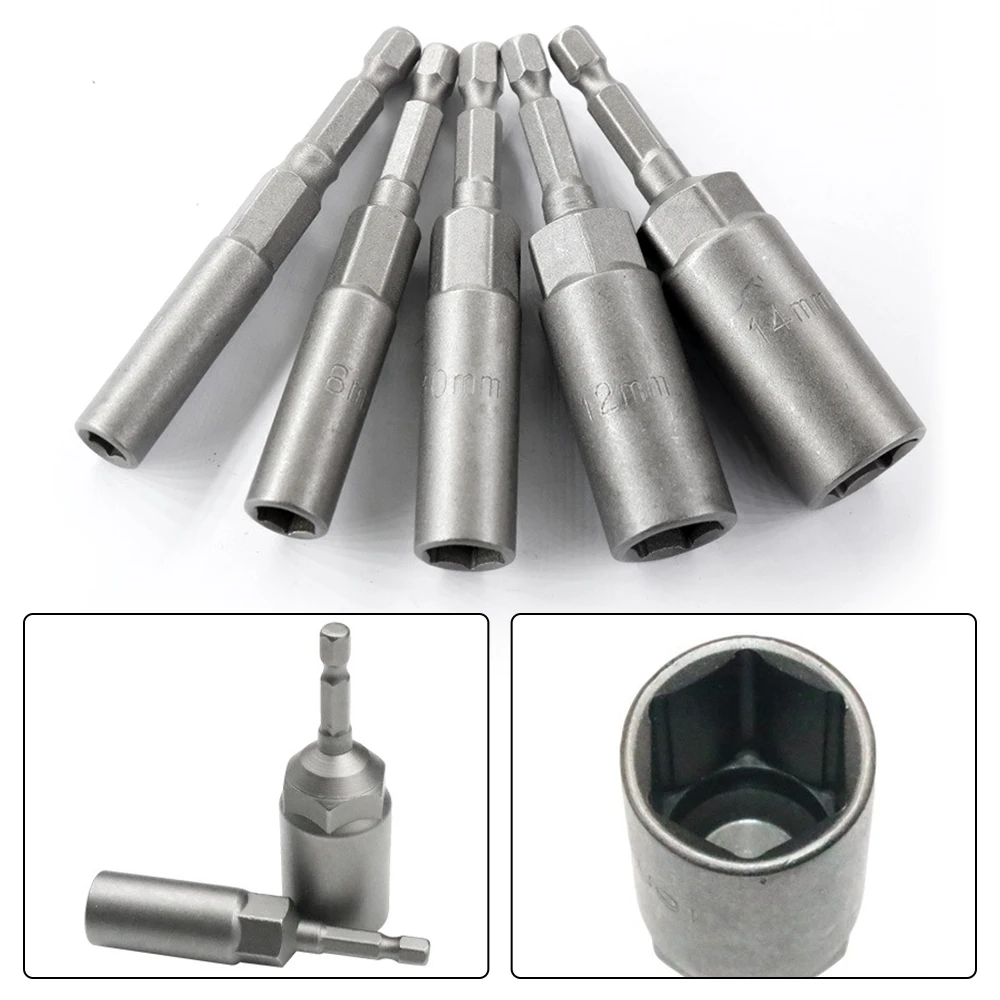 10Pcs Hex Socket Sleeve Nozzles Nut Driver Set Power Screwdriver Handle Tools Pneumatic Bits Insert Drills Impact 5.5mm-14mm