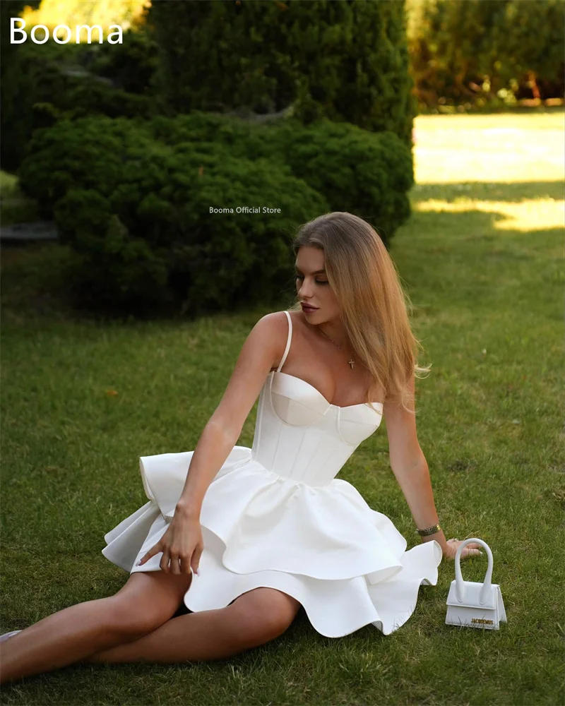 

Booma A-Line Spaghetti Strap Mini Wedding Dresses Sleeveless Pleat Satin Corset Elegant Brides Gown Custom Made 2025