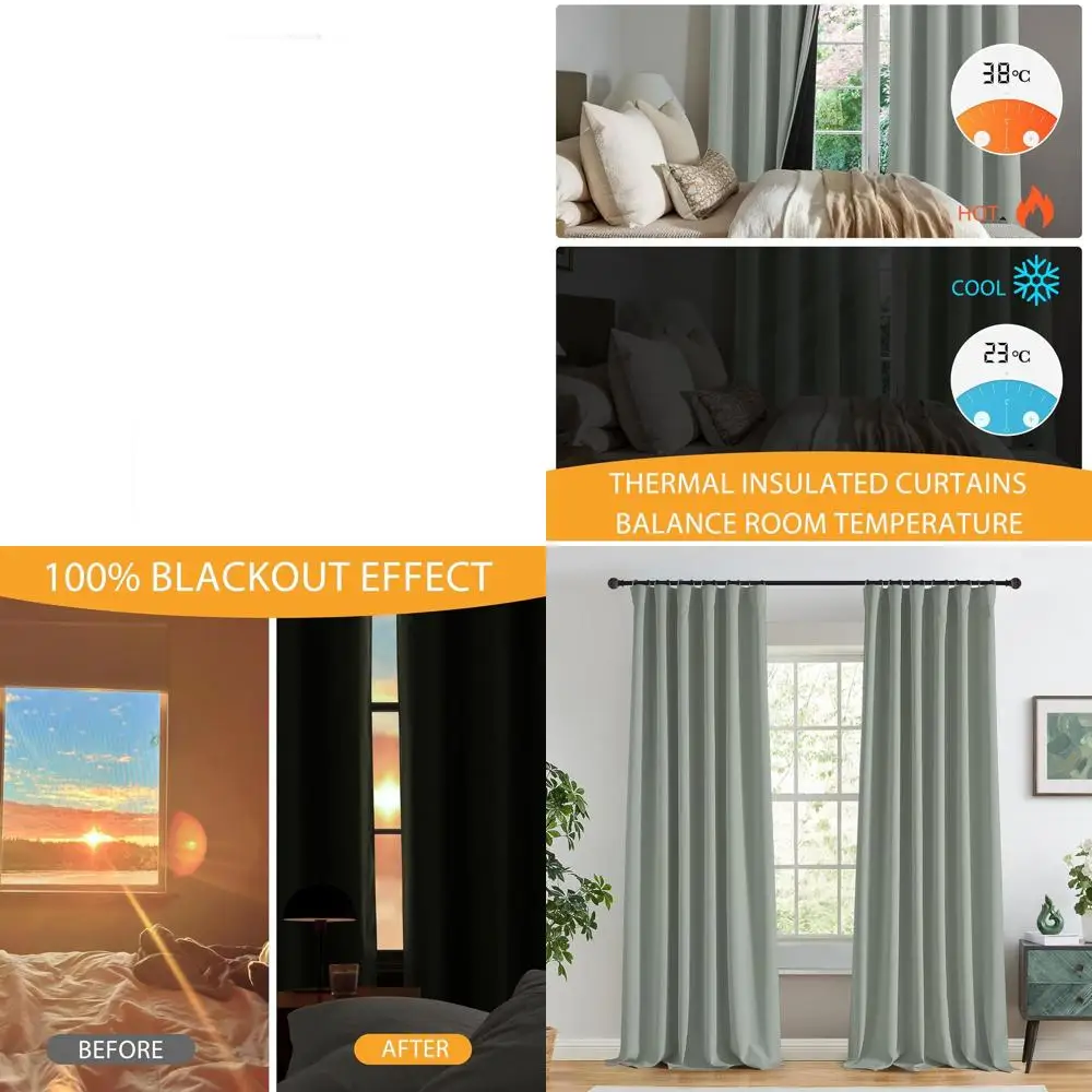 

Шторы Full Blockout Sage Green, 52x96, изолированные, с шумоподавлением для дома и офиса