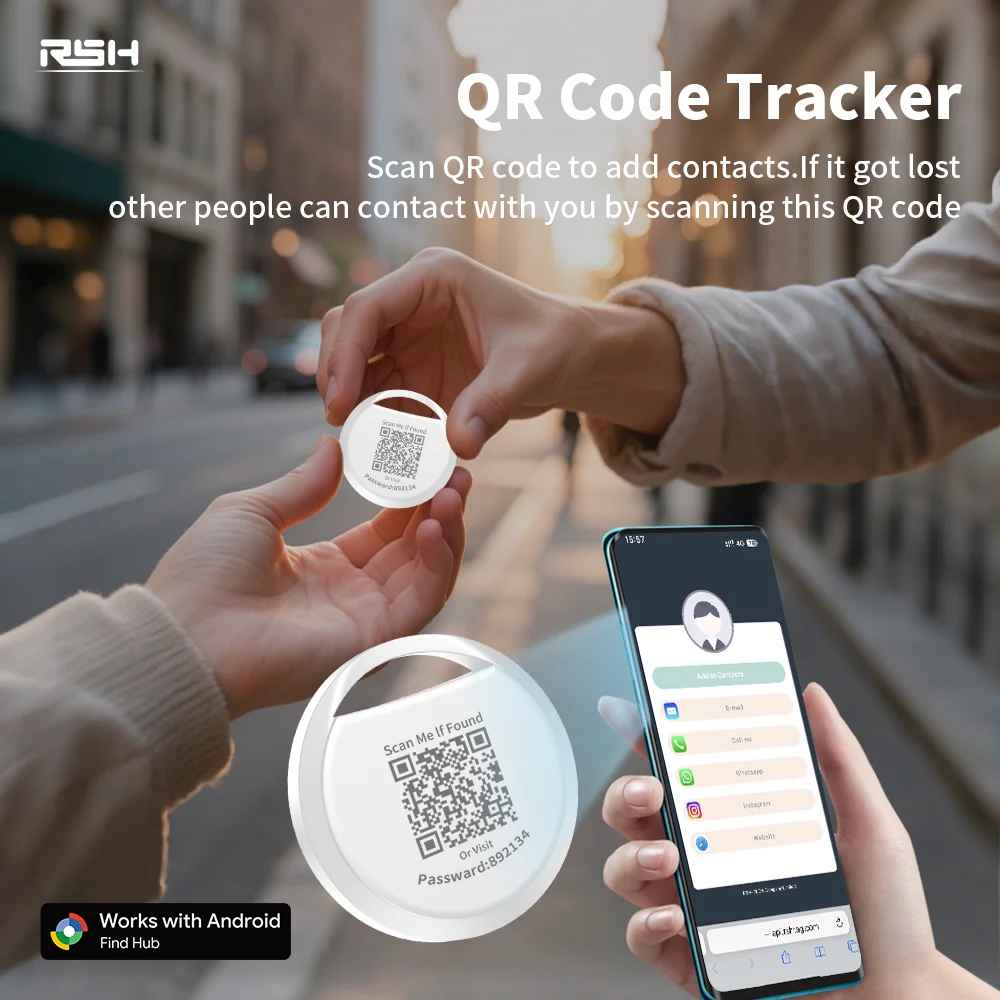 قابلة للشحن أندرويد المقتفي محفظة مفتاح محدد عبر جوجل Find Hub App GPS تحديد المواقع حقيبة الحيوانات الأليفة رمز الاستجابة السريعة مكافحة خسر مكتشف العلامة