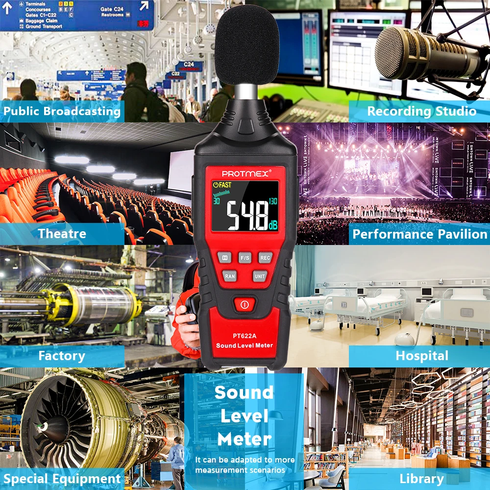 Sound Level Meter, Digital Decibel Reader Measurement, Range 30-130 dB, Accuracy 1.5dB Noise Meter with Large LCD Screen