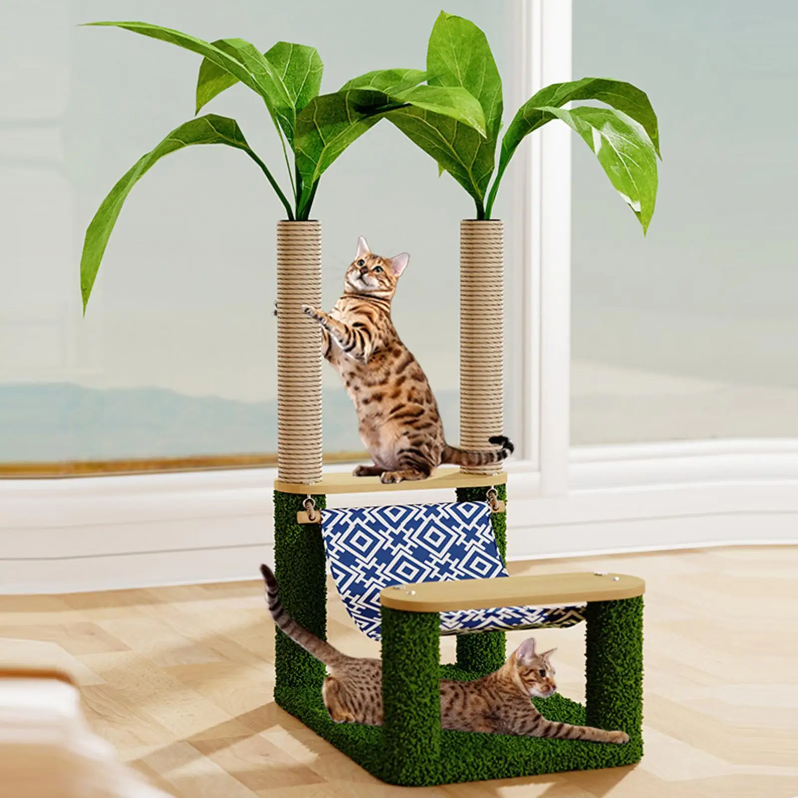 

Cat Hammock for Indoor Cat House Creative Cat Climbing Frame Scratch Post Double Post for Pets Supplies Rest Activity Center Cat