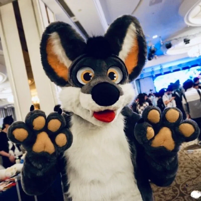 

Christmas Long Fur Grey Furry Husky Dog Wolf Fox Fursuit White Mascot Costume Adult Cartoon Character Suit Real Play Trade Show