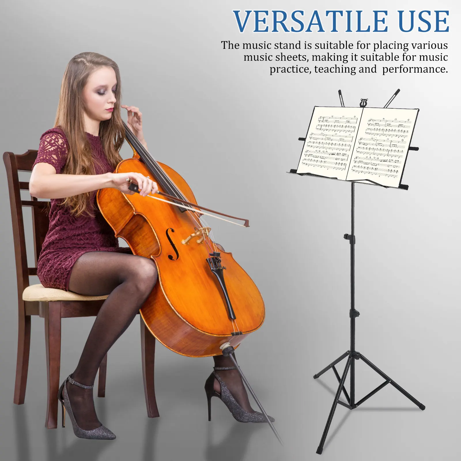 

1pcs Portable Music Stand Foldable Adjustable Sheet Music Holder Sturdy Iron Design For Practice Performance Tripod Reading