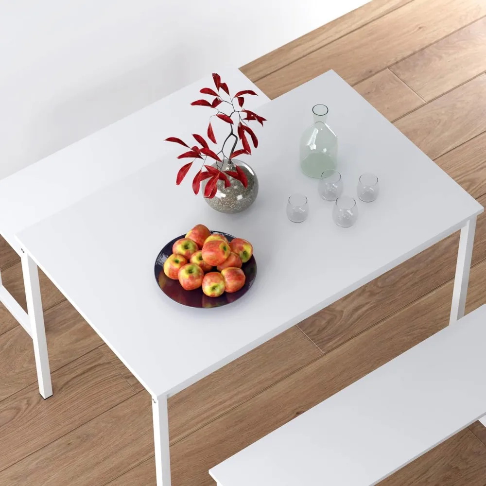 Conjunto de mesa de jantar de 3 peças soges para 4 com 2 bancos, conjunto de mesa de jantar e cadeiras Soho, mesa de cozinha industrial