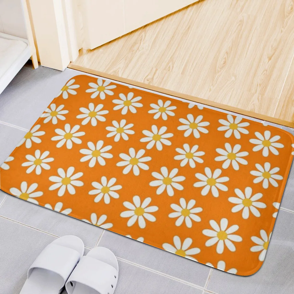 Retro DaisiesSeamless Pattern Print A Bath Mat Set Modern Art Textured Pattern Home Carpet Bathroom Decor Floor Rugs Toilet